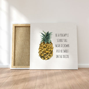 Moderne Ananas mit Aquarellfarbe & positives Zitat Leinwanddruck