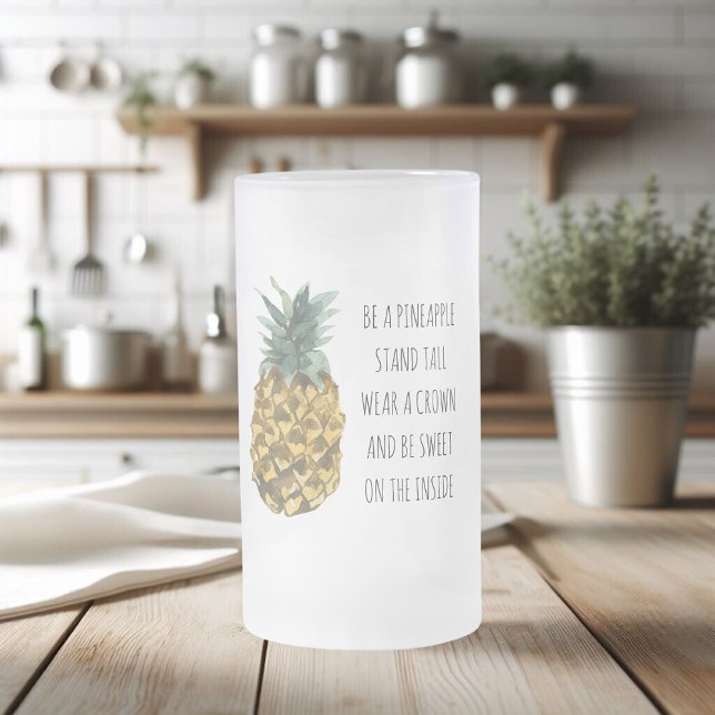 Moderne Ananas mit Aquarellfarbe & positives Zitat Mattglas Bierglas (Von Creator hochgeladen)