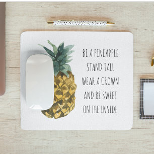 Moderne Ananas mit Aquarellfarbe & positives Zitat Mousepad