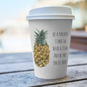 Moderne Ananas mit Aquarellfarbe & positives Zitat Pappbecher