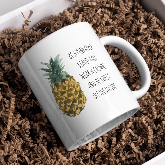 Moderne Ananas mit Aquarellfarbe & positives Zitat Zweifarbige Tasse (Von Creator hochgeladen)