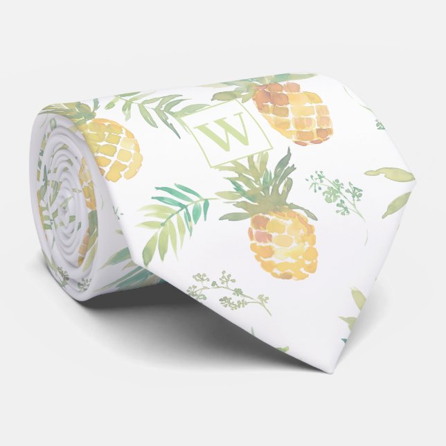 Moderne Ananas-Monogramm-Krawatte Krawatte (Gerollt)