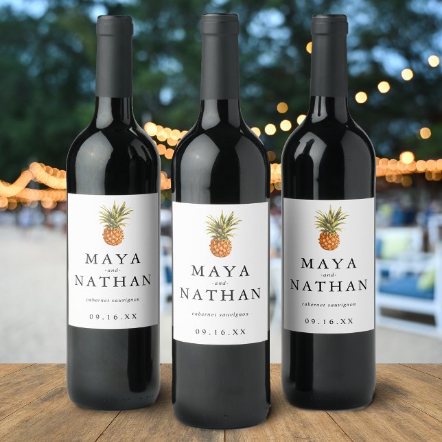 Moderne Ananas Personalisiert Weinetikett (Modern Watercolor Pineapple Personalized Wine Label)