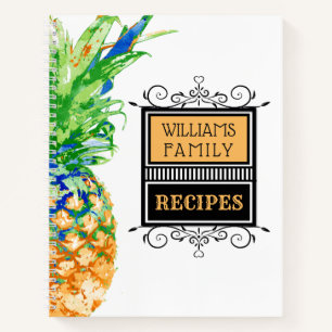 Moderne Ananas Tropical Family Monogram Recipe Notizbuch