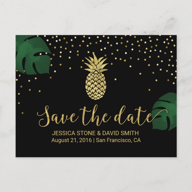 Moderne Ananas Tropical Save the Date Ankündigungspostkarte (Vorderseite)