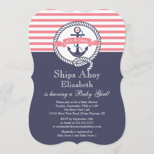 Moderne Anchor Nautical Sailboat Girl Babydusche Einladung
