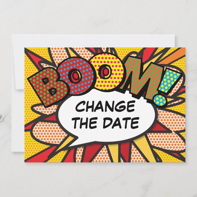 Moderne Änderung des Datums Lustiges Comicbuch Save The Date (Vorderseite)