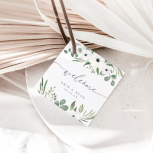 Moderne Anemones & Dusty Green Eukalyptus Wedding Geschenkanhänger