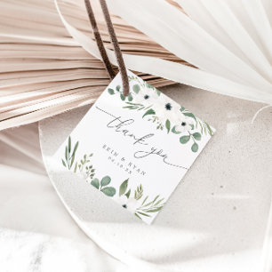 Moderne Anemones & Dusty Green Eukalyptus Wedding Geschenkanhänger