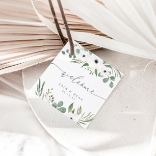 Moderne Anemones & Dusty Green Eukalyptus Wedding Geschenkanhänger