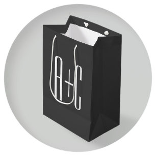 Moderne Anfangsbuchstaben für Paare Grau & Weiß Mittlere Geschenktüte