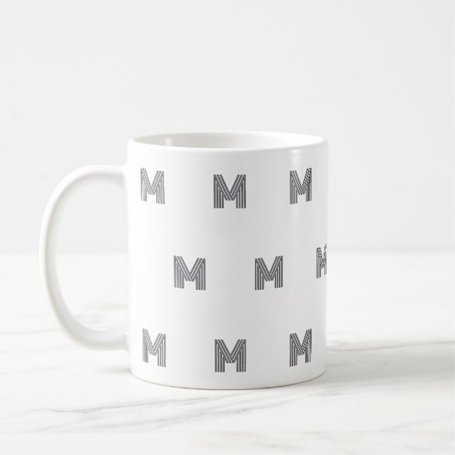 Moderne Anfangsbuchstaben-Monogramm-Muster Minimal Kaffeetasse (Links)