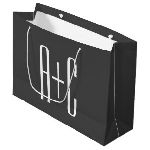 Moderne Anfangsbuchstaben von Paaren Grau & Weiß Große Geschenktüte