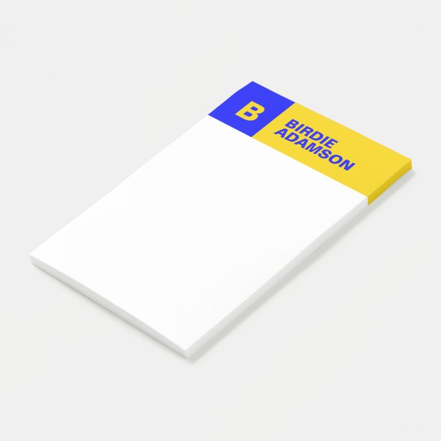 Moderne Anfangsmonogramm Blau Gold Name, Elegant Post-it Klebezettel (angewinkelt)