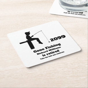 Moderne Angelrute sitzender Fischer Rechteckiger Pappuntersetzer