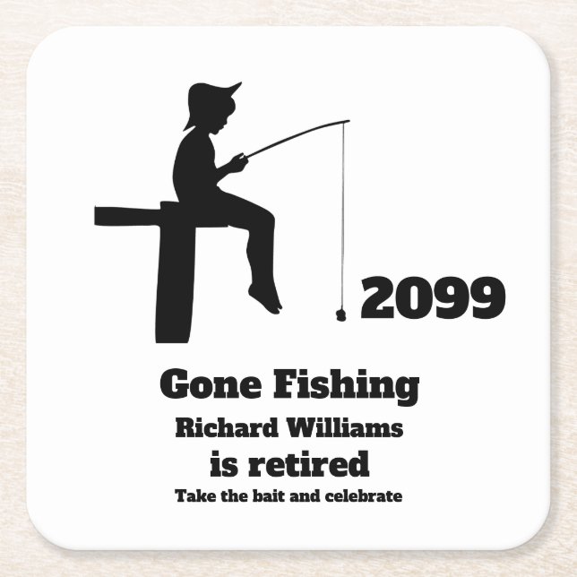 Moderne Angelrute sitzender Fischer Rechteckiger Pappuntersetzer (Vorderseite)