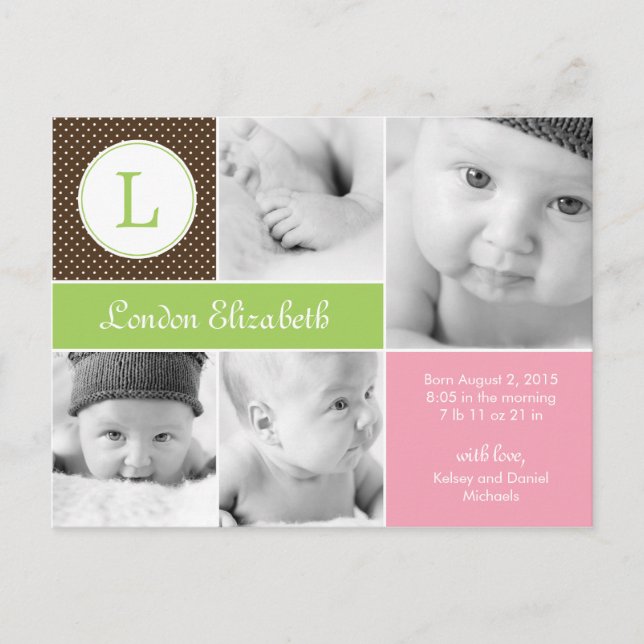 Moderne Ankündigung der Geburt - Rosa (Vorderseite)