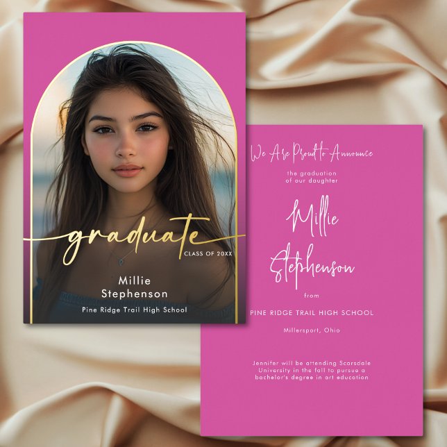 Moderne Ankündigung des Minimal Pink Foil Abschlus (Modern Minimal Pink Foil Graduation Announcement)
