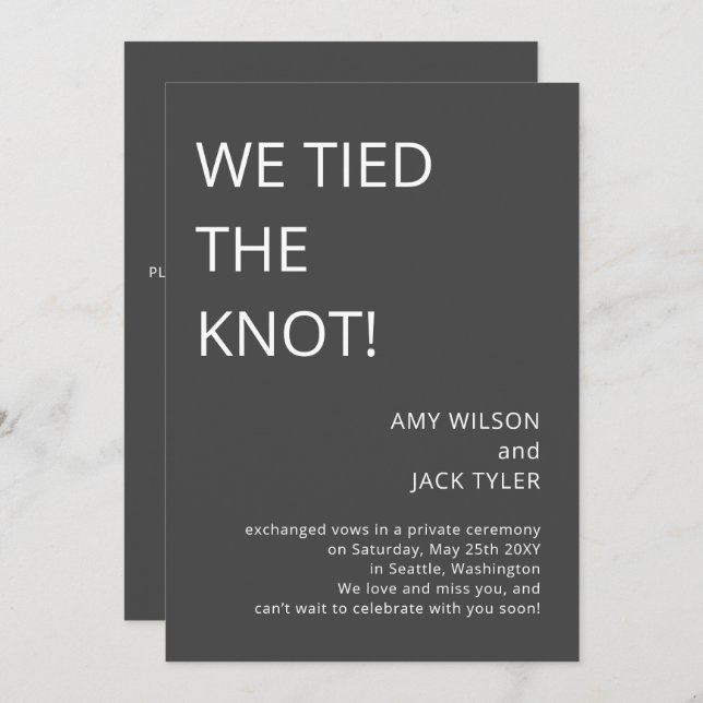 Moderne Ankündigung einer einfachen grauen Hochzei (Vorne/Hinten)