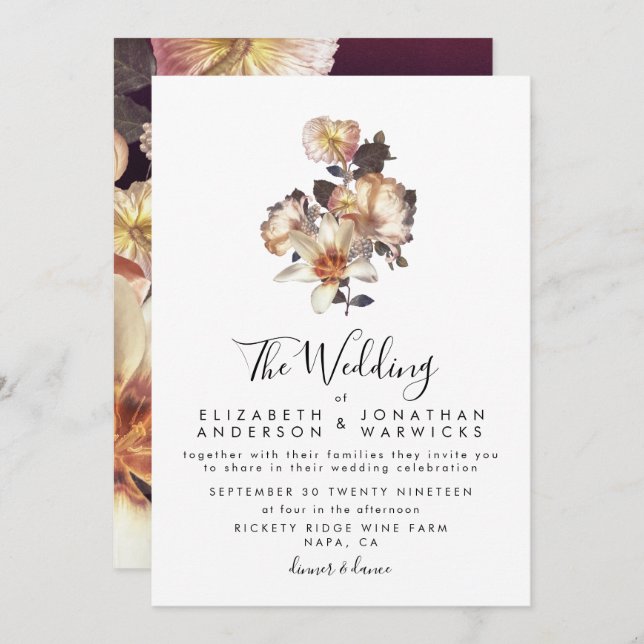 Moderne antike Vintage Blumenhochzeit Einladung (Vorne/Hinten)