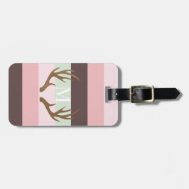 Moderne Antler Rosa Grünbraun Streifen Monogramm Gepäckanhänger