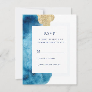 Moderne Antwortkarte in Ozeanblau mit Wasserfarbe  RSVP Karte