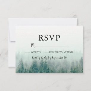Moderne Antwortkarte mit Misty Pines-Motiv zur RSV RSVP Karte
