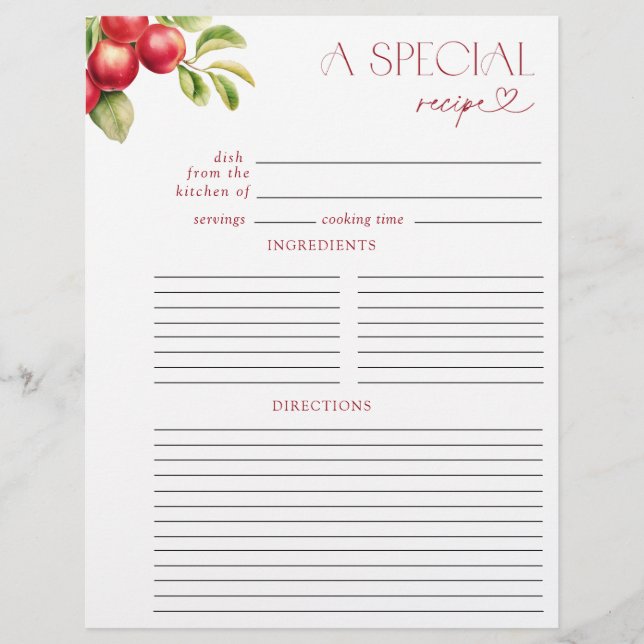 Moderne Apple Brautparty Recipe Binder Page (Vorderseite)