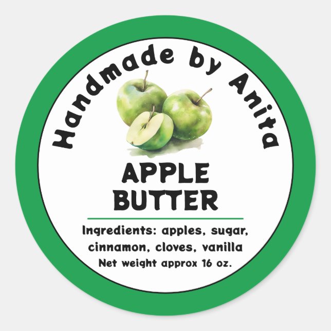 Moderne Apple Butter Jelly oder Jam Jar Label Runder Aufkleber (Vorderseite)
