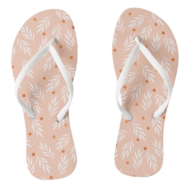 Moderne Apricot-Rosa Blätter Muster Flip Flops (Fußbett)