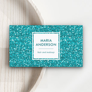 Moderne Aqua-Blau-Pailletten Glitter-Makeup-Artist Visitenkarte