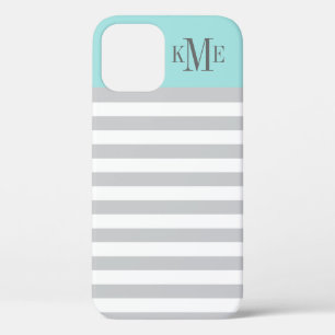 Moderne Aqua Blue Gray Streifen Custom Monogram Case-Mate iPhone Hülle