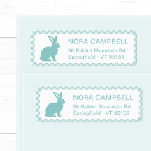 Moderne Aqua Blue Rabbit Gingham Rücksendeadresse