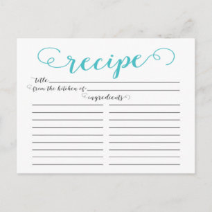 Moderne Aqua Blue Script Brautparty Rezept Karten