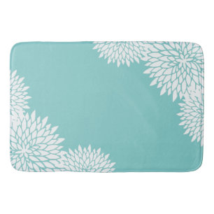 Moderne Aqua Blue und White Floral Bath Mat Badematte