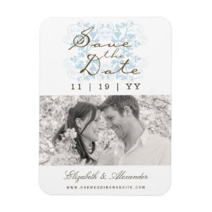 Moderne Aqua Floral Flourish Save The Date Fotogra Magnet