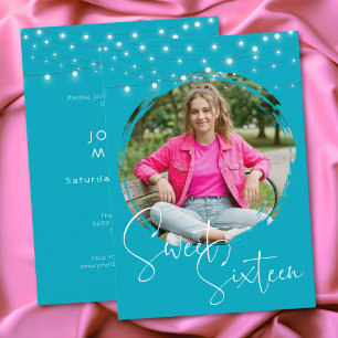 Moderne Aqua-Foto-Sweet-Sixteen-Geburtstagsfeier Einladung