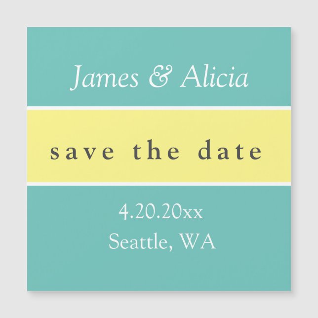 Moderne Aqua & Gelbe Save the Date Magnetkarte (Vorderseite)