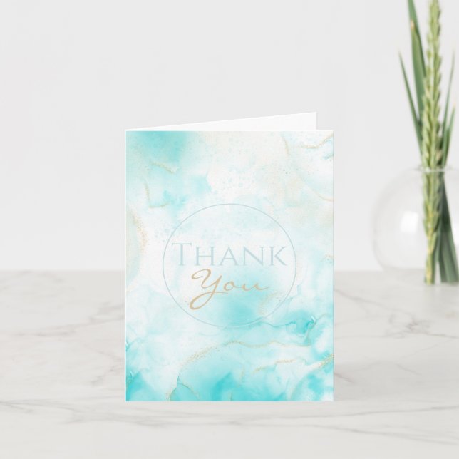 Moderne Aqua Gold Alkohol Am Meer Dankeskarte (Vorderseite)