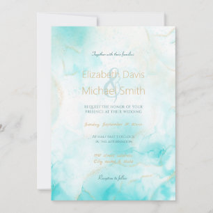 Moderne Aqua Gold Alkohol Am Meer Einladung