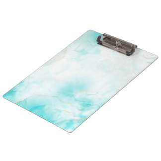 Moderne Aqua-Gold-Alkohol-Tinten-Kunst Wasserfarbe Klemmbrett