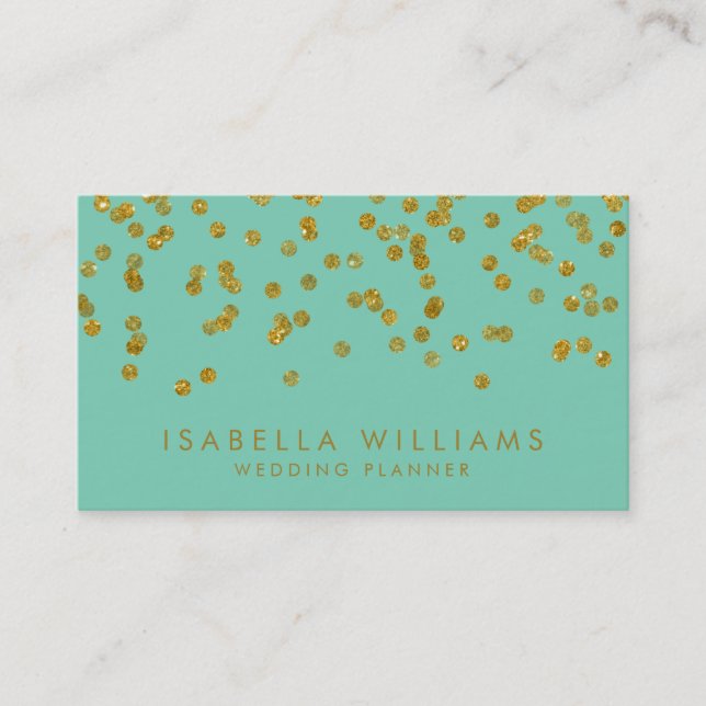 Moderne Aqua & Gold Confetti Business Card Visitenkarte (Vorderseite)