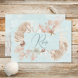 Moderne Aqua Ocean Muscheln Hochzeitsessen RSVP Karte
