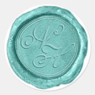 Moderne Aqua-Teal-Wachssiegel-Monogramm-Aufkleber Runder Aufkleber