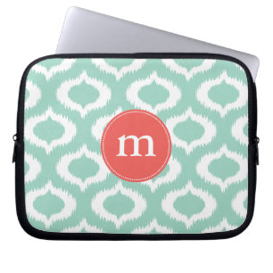 Moderne Aqua-Türkis Ikat Diamanten personalisiert Laptopschutzhülle