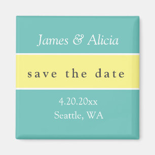 Moderne Aqua- und Gelbe Save-the-Date-Karte Magnet