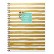 Moderne Aqua und Gold Foil Stripes Notebook