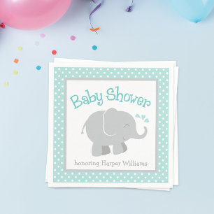 Moderne Aqua und graue Elephant Boy Baby Dusche Serviette