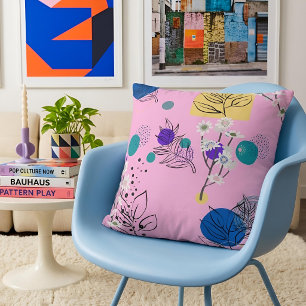 Moderne, Aquamarin-gelbe asbtract-Blume in Rosa Kissen