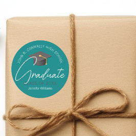 Moderne Aquamarin Graduate Custom Graduate Party Runder Aufkleber